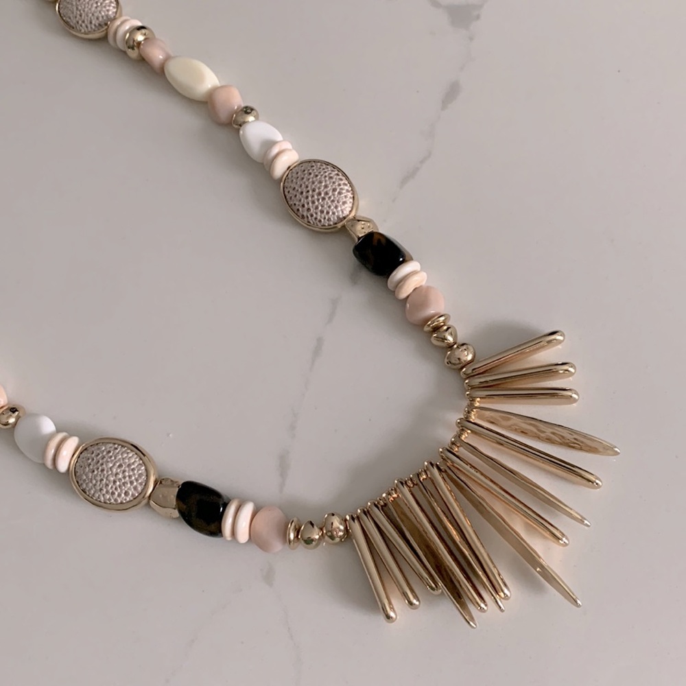 Chicos Long Gold Bead Tassel Necklace